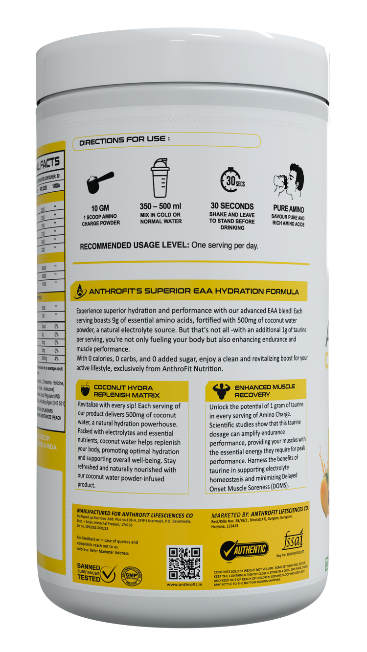 Anthrofit EAA+BCAA | 30 Servings| Fastest Muscle Recovery | Maximized Workout Performance |BCAA For Men | BCAA Supplements For Men & Women | 10g Serving with Ideal 2:1:1 Ratio + Muscle Activators + Electrolytes + Hydration